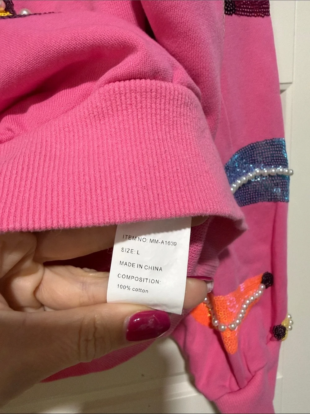 Bright Pink Sequin Banana Appliqué Crewneck Sweatshirt